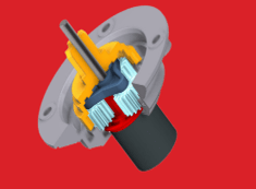 Komplettes Wolformgetriebe mit einem 2K Rotor als Basis, 3 Planeten und einer im Gehäuse verankerten Innenverzahnung. Die Planten sind in ihrer Position fixiert.