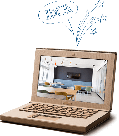 Laptop aus Pappe mit neuer Arbeitsfläche auf dem Bildschirm