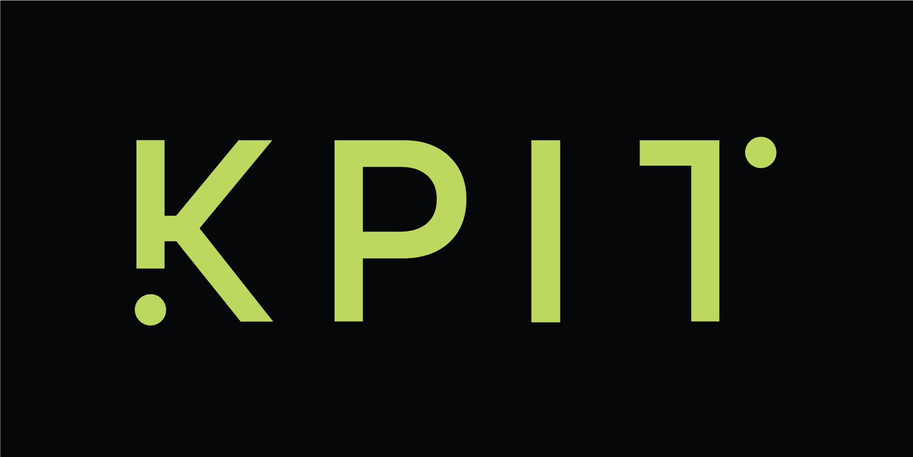 Neongrünes Logo mit dem Text "KPIT" auf schwarem Hintergrund